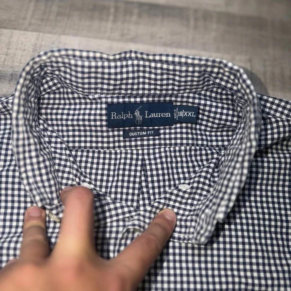 Polo Ralph Lauren Custom Fit Plaid Black And White Cotton Button Up XXL Pony